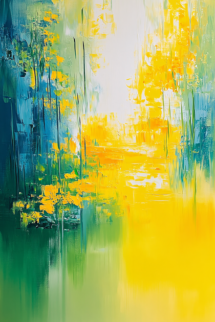 Abstract Brushstrokes of Yellow and Teal