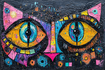 Abstract Cat Face with Vibrant Eyes