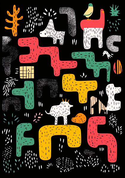Abstract Colorful Animals and Shapes