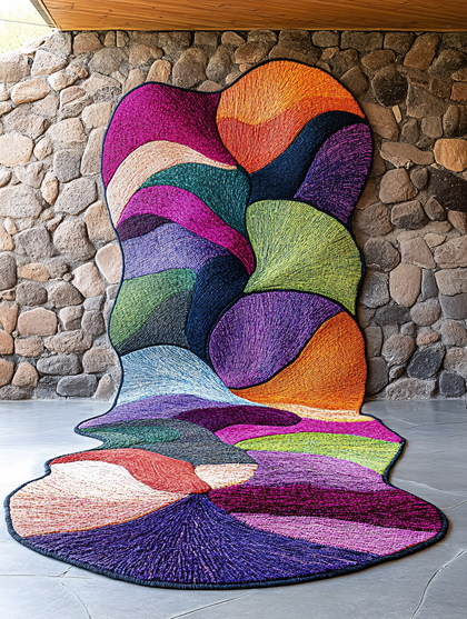 Abstract Colorful Fiber Rug On Stone Wall