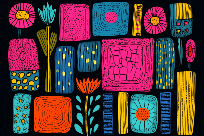 Abstract Colorful Shapes and Flowers