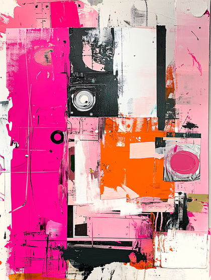 Abstract Composition in Magenta, Black, and Orange