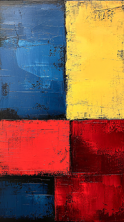 Abstract Composition In Reds, Blues, And Yellows