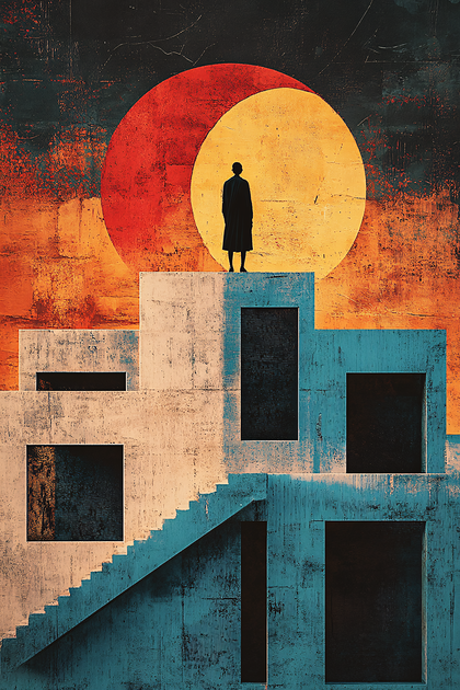 Abstract Concrete Structure With Silhouette Figure