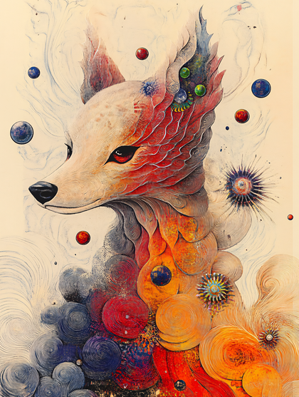 Abstract Cosmic Fox Portrait