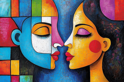 Abstract Couple Kiss Painting