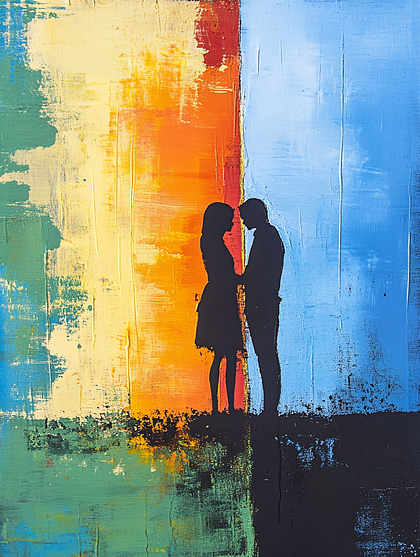 Abstract Painting of a Couple Embracing