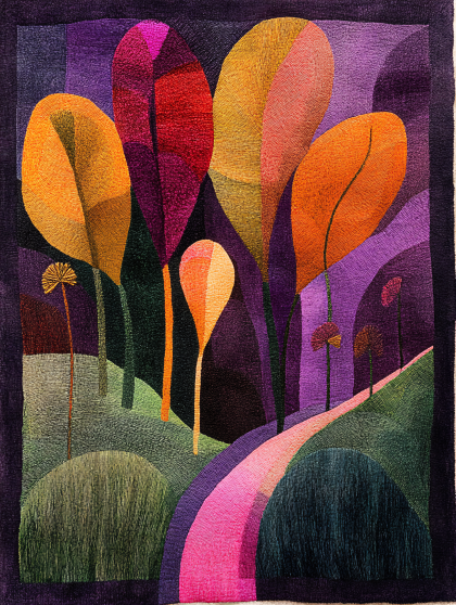 Abstract Embroidered Forest Scene