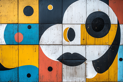 Abstract Face Mural on Wooden Panels