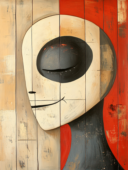 Abstract Face on Wooden Panel