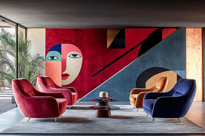 Abstract Face Wall Art in Modern Living Room