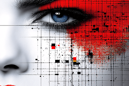 Abstract Face with Grid Overlay
