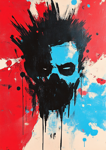 Abstract Face with Red and Black Brushstrokes