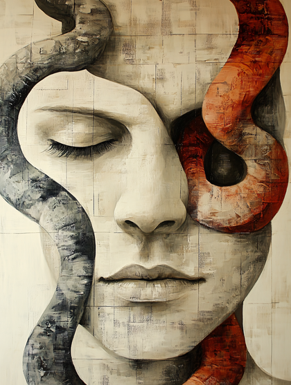 Abstract Face With Serpent