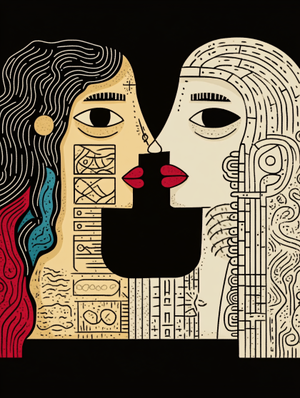 Abstract Faces Kissing