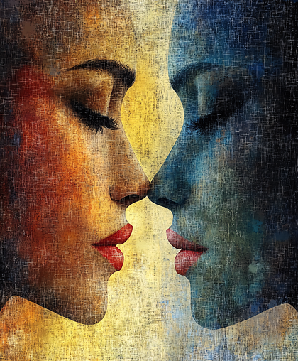 Abstract Faces Kissing