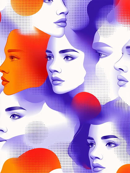 Abstract Female Faces With Halftone Background