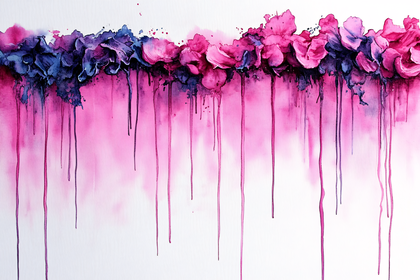Abstract Floral Watercolor with Dripping Paint