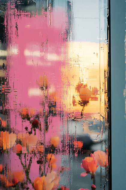 Abstract Flowers Through Wet Glass