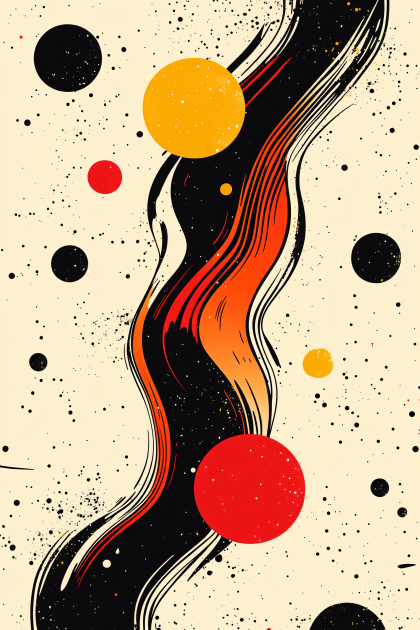 Abstract Flowing Brushstroke with Circles