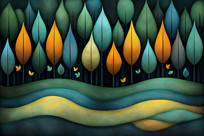 Abstract Forest Landscape with Stylized Trees