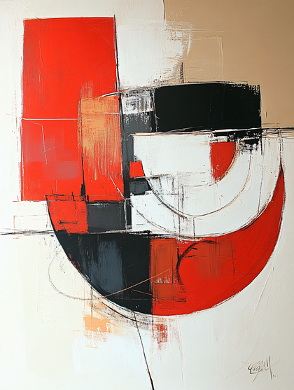Abstract Geometric Composition in Red and Black