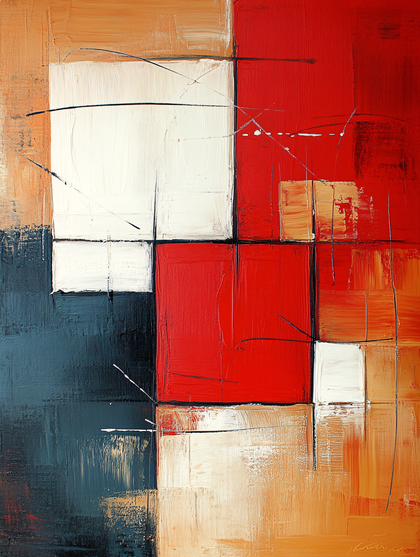 Abstract Geometric Composition in Red and White