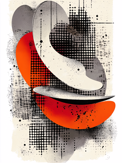 Abstract Geometric Composition with Halftone and Grunge Textures