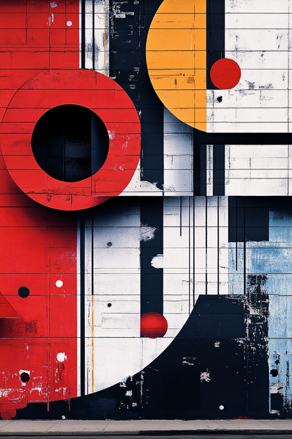 Abstract Geometric Composition With Red Circle