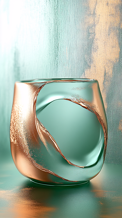 Abstract Glass Sculpture with Copper Accents