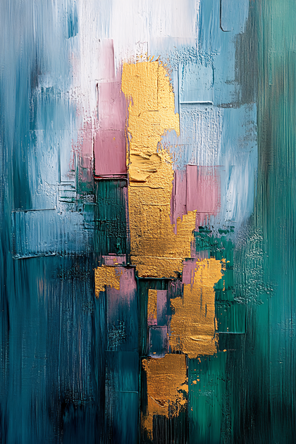 Abstract Gold and Green Brushstrokes Painting