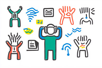 Abstract Icons and Person with Headphones