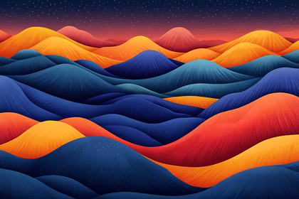 Abstract Landscape of Colorful Waves Under a Starry Sky