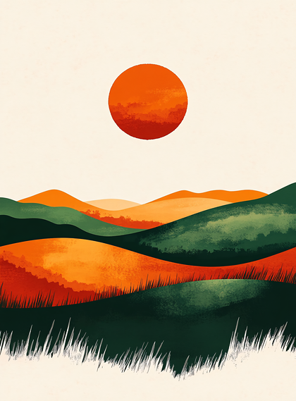 Abstract Landscape Painting of a Fiery Sunset
