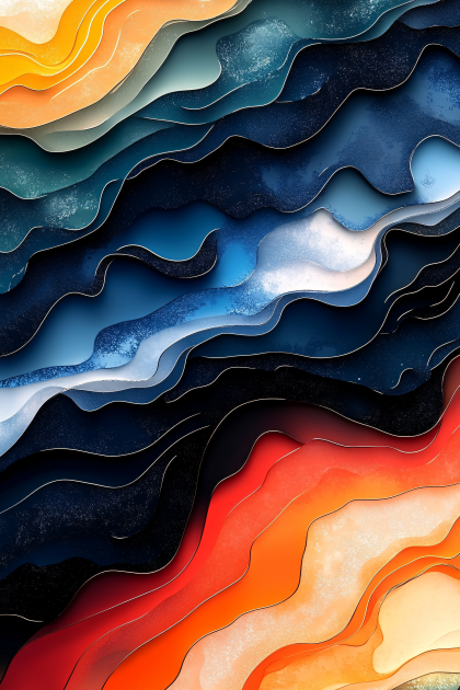 Abstract Layered Waves With Golden Outlines