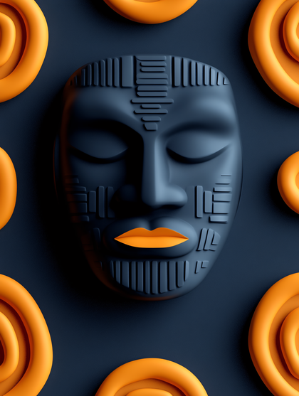 Abstract Mask with Orange Accents