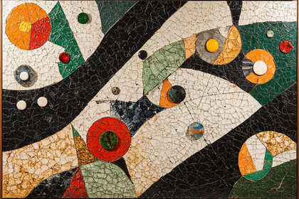Abstract Mosaic Composition with Circles and Geometric Shapes