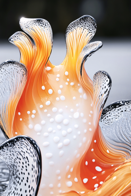 Abstract Orange Glass Sculpture with White Dots
