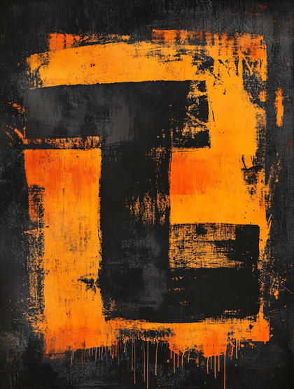 Abstract Orange Rectangles on Black Canvas