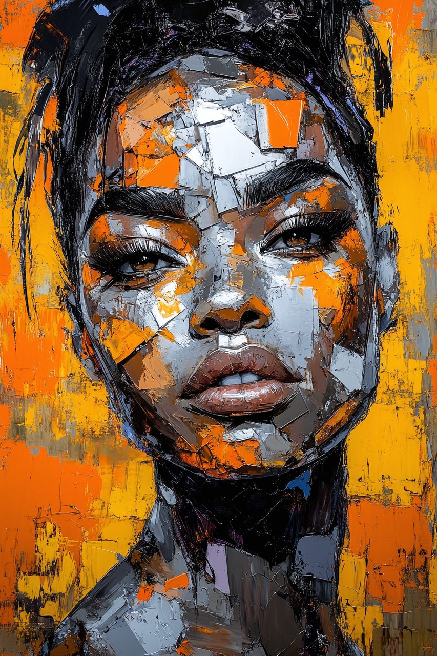 Abstract Palette Knife Portrait of a Woman in Orange and Gray