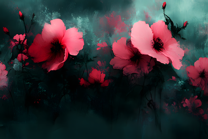 Abstract Pink Flowers Painting