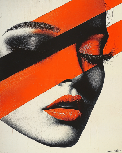 Abstract Portrait With Orange Stripes