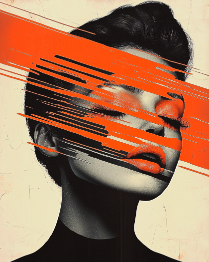 Abstract Portrait With Orange Strokes