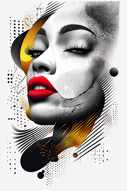 Abstract Portrait with Red Lips