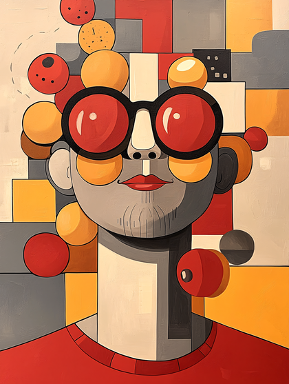 Abstract Portrait With Spheres and Geometric Background