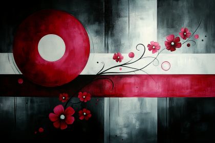 Abstract Red Circle And Floral Design