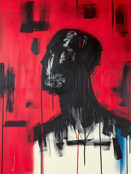 Abstract Silhouette Head on Red Canvas