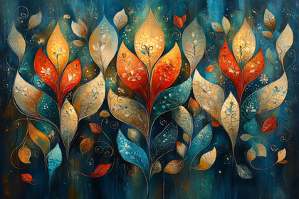 Abstract Teal and Gold Leaf Painting