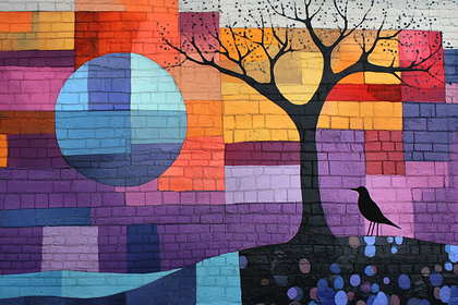 Abstract Tree And Bird Mural