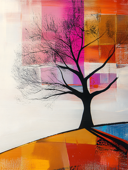 Abstract Tree Silhouette On Colorful Background
